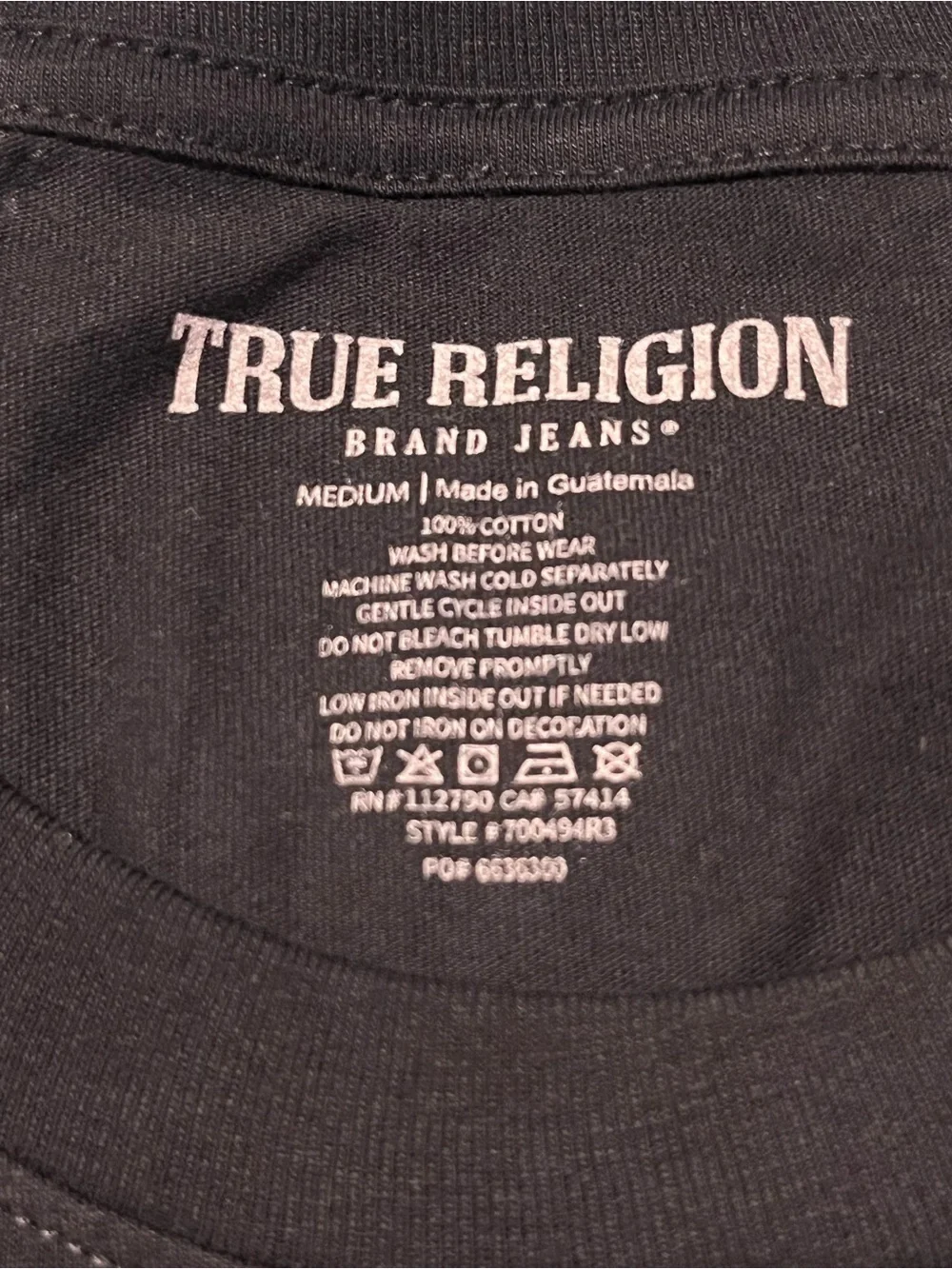 True Religion Black Long Sleeve Shirt with Red Chest Panel and White Logo